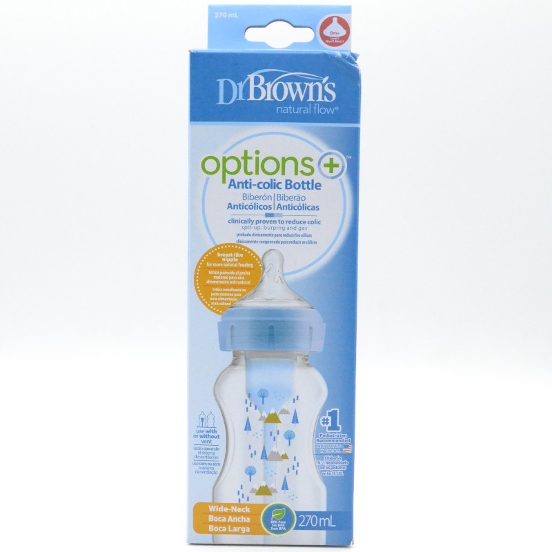 BIBERON DR.BROWN´S OPTIONS+ B/A 270 ML +0M AZUL DIBUJO Parafarmacia